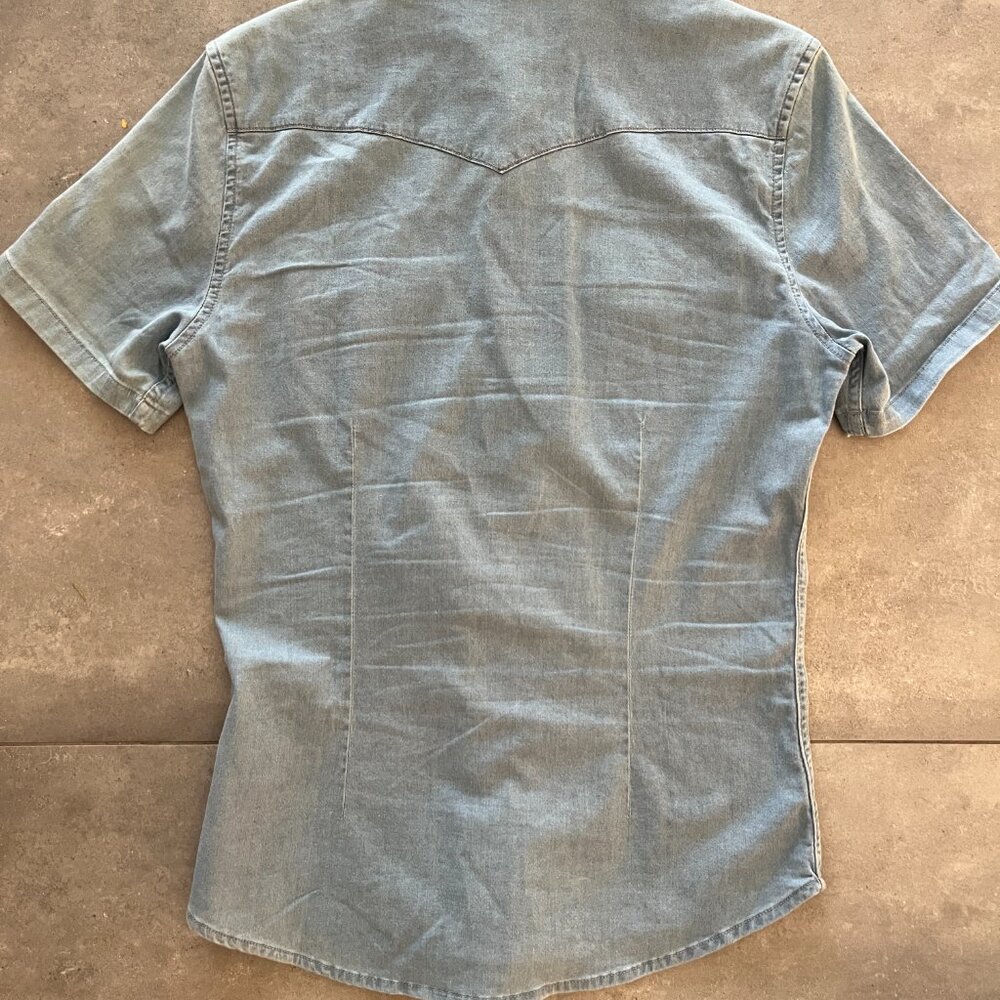 ASOS Mens LARGE Short Sleeve Slim Fit Western Denim Shirt - Picture 6 of 8